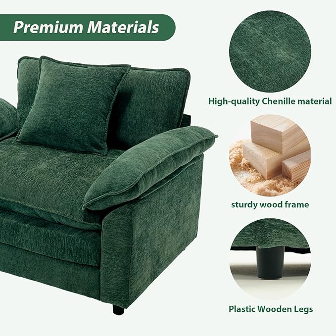 Green Modern Oversized Chair Set of 2 Comfy Chenille Accent Chair Large Upholstered Armchair with Extra Thick and Deep Seat Lounge Chair for Living RoomBedroomApartment