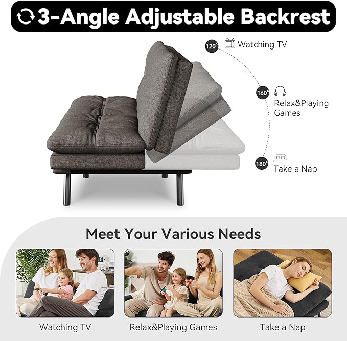 Vyfipt 71 Convertible Futon Sofa Bed3-in-1 Linen Fabric Futon Couch with Memory Foam Modern Foldable Sleeper Loveseat for Small Spaces Living RoomOffice &amp ApartmentDark Grey
