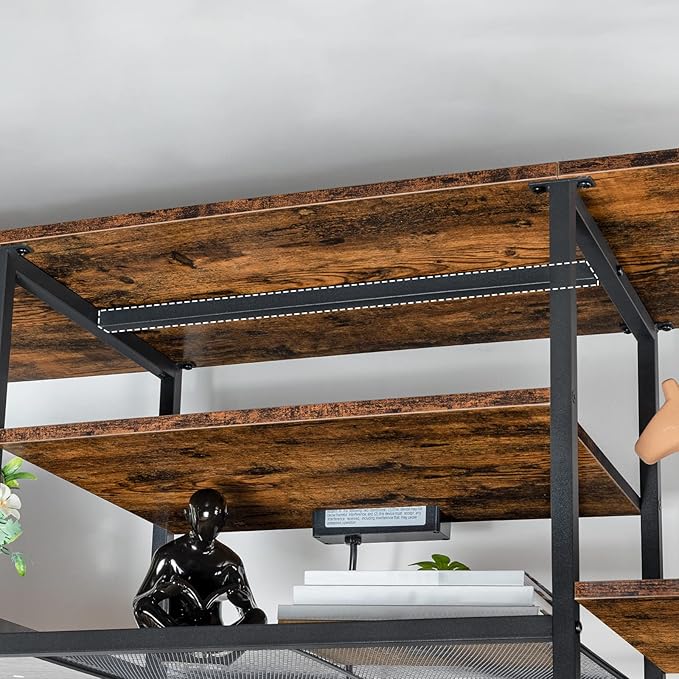 HOOBRO TV Stand with Power Outlets to 75 Inches TV Console Table with Open Storage Shelves Cabinet Industrial Media Entertainment Center for Living Room Bedroom Rustic Brown and Black BF80DS01