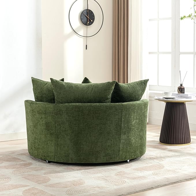 ERYE Oversized Round Accent Barrel Chair with Storage Ottoman and 360 Swivel Base Modern Chenille Upholstered Leisure Recliner Armchair for Living Room Bedroom