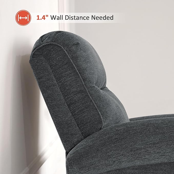 MCombo Power Wall Hugger Recliner Chair for Small Space RV Living Room USB &amp USB-C Charging Ports Modern Rolled Arm Recliner PR630 (Dark Grey Medium)