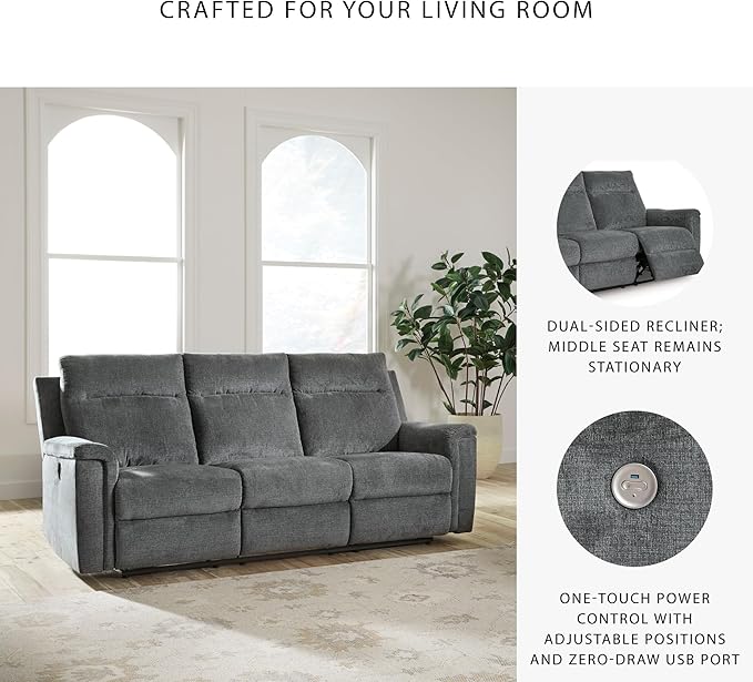 Signature Design by Ashley Barnsana Minimalist Power Reclining Sofa with USB Charging Ports Gray