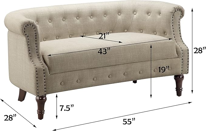 Rosevera C18-1 (1-B) Garner Chesterfield Settee Loveseat Beige