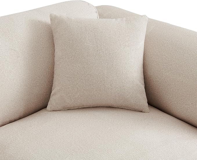 Luxury Living Room Double-Needle Cut Velvet Sofa 4-Seater with Pure Sponge Seat Cushions A Detachable Footstool and 3 Throw Pillows L Shaped Polyester Sofa for Living Rooms (Beige-EK99)
