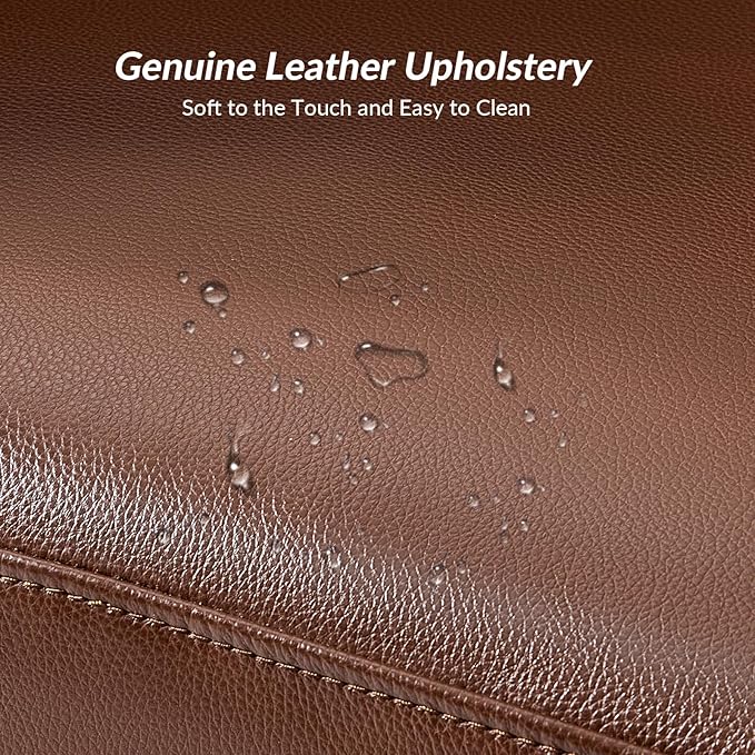 Classic Genuine Leather Swivel Barrel Chair with Solid Wood Base Comfortable Design for Living Room &amp Lounge Brown
