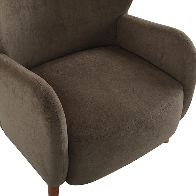 Christopher Knight Home Dolly Mid-Century Modern Velvet Upholstered Wingback Club Chair Living Room Lounge Chair for Relaxation Reading Armchair Solid Wood Living Room Accent Chair Dark Brown