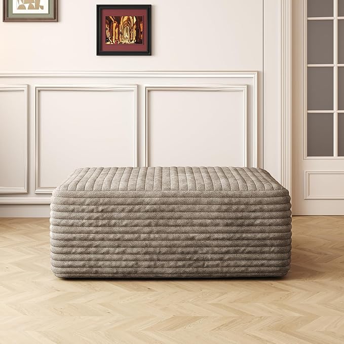 135 U Shaped Boneless Couch with Ottoman Convertible Sleeper Compression Sofa Corduroy Couch Sectional for Living Room Bedroom Deep Seat Foam Cloud Sofas No Assembly Right Facing Chaise Camel