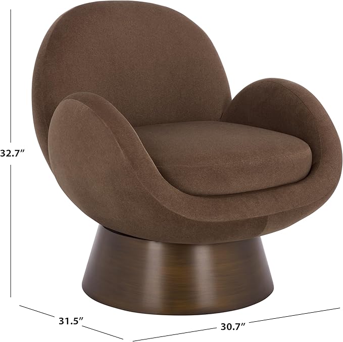 SAFAVIEH Couture Collection - Paolini Brown Upholstered Accent Chair Metal Swivel Base Sculptural Modern Design (SFV4880B)