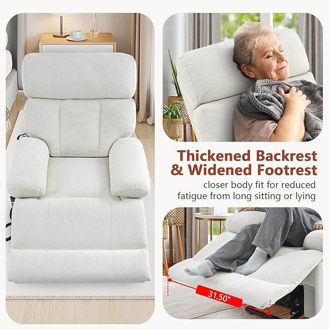 cinkehome Small Power Lift Recliner Chair for Elderly Electric Lift Chairs Easy Remote Wide Footrest Side Pockets Soft Snowflake Fleece Beige