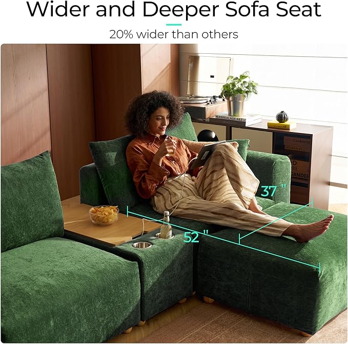 LINSY HOME Versatile Console Modular Sectional Oversized Couch Multifunctional Side Table with Charging Station and Storage Convertible Sectional Sofa Modular for Living Room Apartment Dorm Room