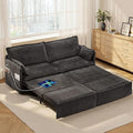 SUNWAVE 74 King Pull Out Sofa Bed - Convertible Sleeper Sofa Bed Space Saving Corduroy Loveseat Chaise Lounge with USB Charging Side Pockets for Living Room Bedroom Small Spaces(Ink 74)