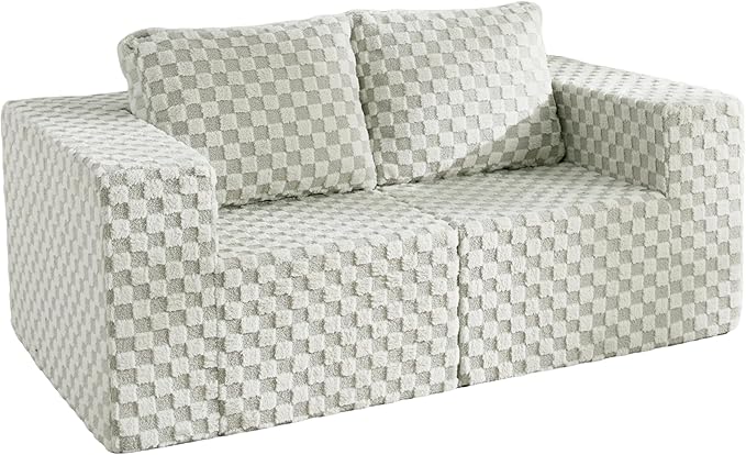 Modular Sectional Sofa 2 Seater Loveseat Modular Couch with Deep Seat Memory Foam Cloud Sofa Chair with Pillows Oversized Sectional Sofa for Living Room Bedroom (Plush GREYOLIVE Loveseat)