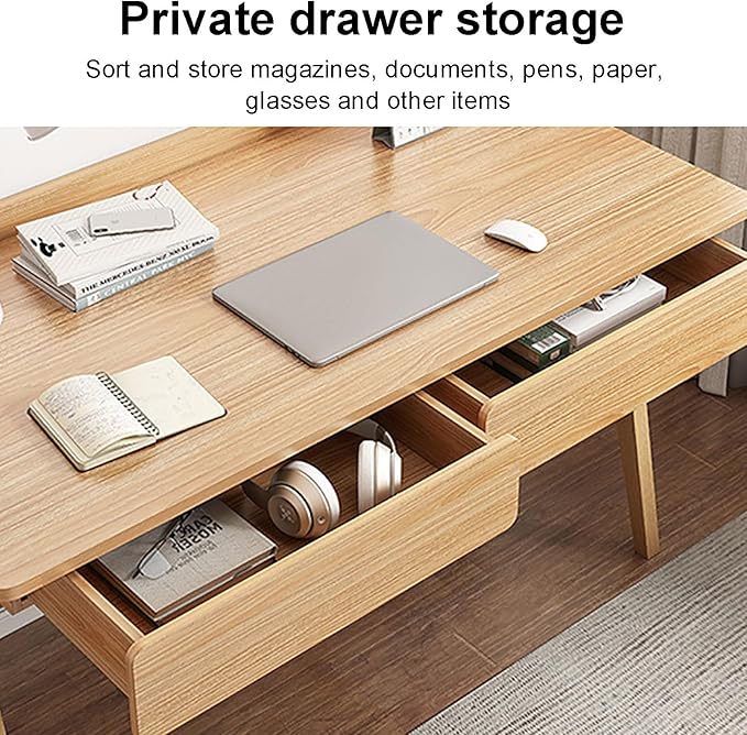 Home Office Writing Desk with Drawers and Storage Shelf Mid-Century Modern Study Desk Wood PC Table Workstation Simple Computer Desk for Working &amp Learning(80x50x82cm(31x20x31inch) Wood)