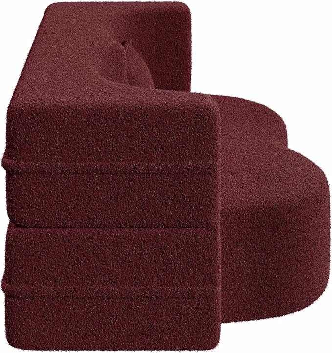 Modern Floor Sofa 78 Convertible Folding Sofa Bed with 2 Pillow Teddy Fabric Foam-Filled Mattress Sleeper for Living Room Guest Bed Playroom No Assembly Required Burgundy
