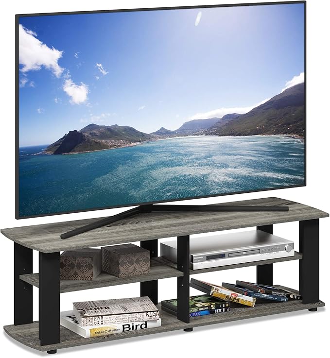 Furinno NELLY TV Stand 3-Tier Entertainment Center with Open Shelves Storage TV Console for TV up to 50 Inch Soft Edges for Living Room Bedroom French Oak