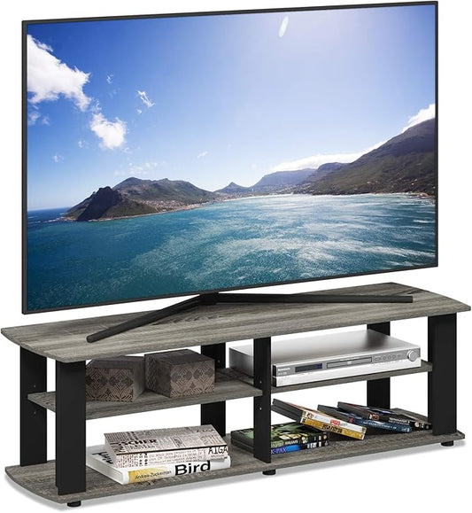 Furinno NELLY TV Stand 3-Tier Entertainment Center with Open Shelves Storage TV Console for TV up to 50 Inch Soft Edges for Living Room Bedroom French Oak