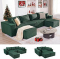 135.4 Cloud Couch Sectional Modular Sofa with Deep Seat Plush Corduroy U Shaped Boneless Couch Convertible Sectional Couches for Living Room 6Seat Green