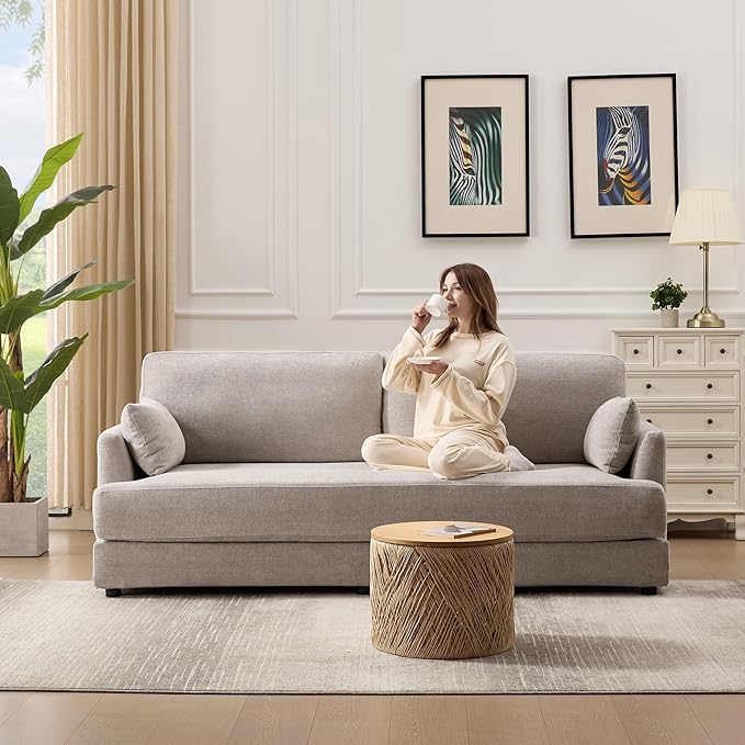 Kingfun 83 Chenille Sofa Modern Couch with Thickened Cushions Mid Century Couches with Solid Wood Frame Comfy Deeper Seats T-Cushion for Living Room and Bedroom Light Gray