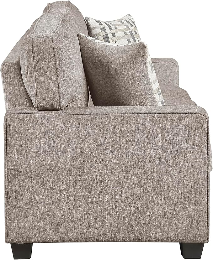 Lexicon 83.5 Chenille Upholstered Sofa Modern 3-Seater Couch with Track Arms Reversible Cushions Removable Cushion Cover Matching Pillows for Living Room/Apartment/Office Easy Assembly Taupe