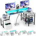 67'' L Shaped Computer Desk with Power Outlet Large Reversible Computer Gaming Desk Home Office Desks with File Drawers &amp Shelves White
