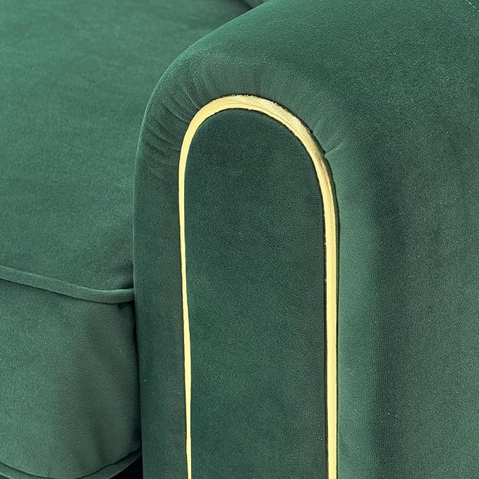 Modern 3-Seaters Velvet Sofa Upholstered Couch with Pillows and Gold Metal Legs for Living Room Office Apartment (Green)