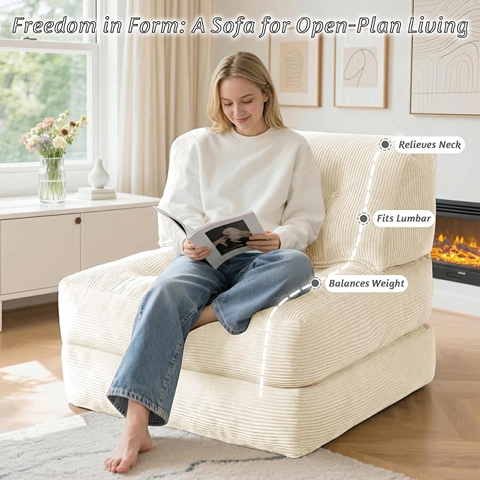 HABUTWAY Folding Sofa Bed Convertible Sleeper Chair Bed with Pillow &amp Handle Foldable Mattress with Back Support Portable Single Couch Comfy Floor Sofa Lounge for Living Room Bedroom(Beige)