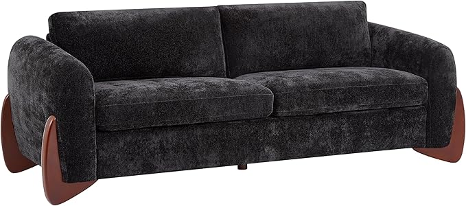 Christopher Knight Home Taki 89 Inches Sofa Couch Cozy Chenille Upholstered 3-Seater Sofa Wood Frame Couches Comfy Home Sofa Living Room and Office Lounge Seating with Armrests Black