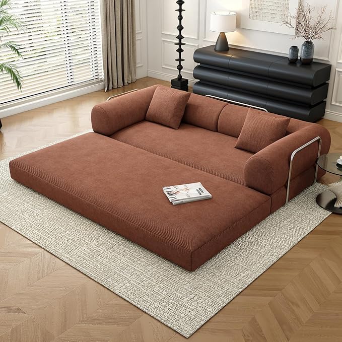 78.8 Modular Sofa Bed - 4-in-1 Convertible Design with Corduroy Fabric and High Density Sponge Removable Cover and Fixed Frame