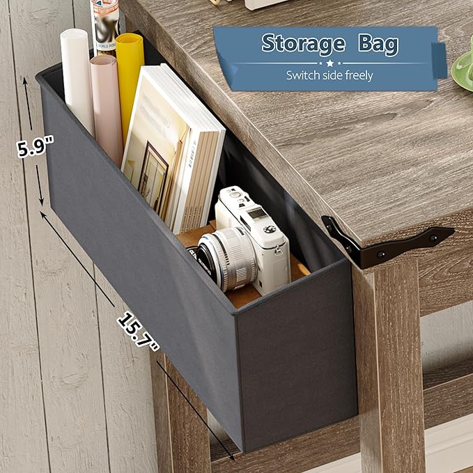 EnHomee 32 Small Desk Thickened &amp Reinforced with Power Outlet Sturdy Computer Desk with Storage Bag DetachableAffordable Luxury Home Office Desk and Writing Desk for Small SpacesAsh Gray