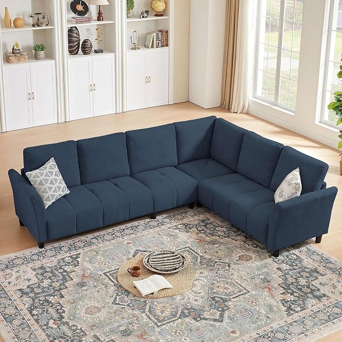 102 Convertible Sectional Sofa Couch L Shaped Couch with Back Cushions Modern Upholstered 6-Seat Reversible Sofa Set for Living Room Apartment Office Blue