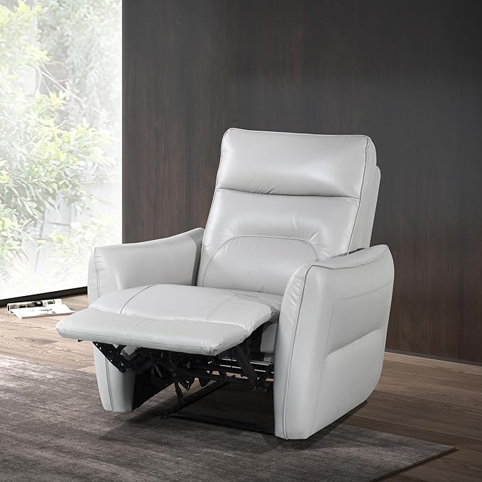 Furniture of America Areme Leather Match 38.5-inch Power Recliner Chair with Welt Trim Arms &amp Single Power 2.0 High Density Foam and Pocketed Coil Spring for Living Room Office Taupe