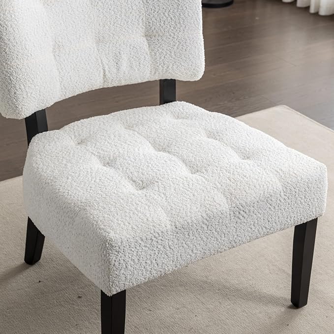Contemporary Tufted Oversized Accent Chair with Plush Boucle Fabric and Faux Leather Options Kiln-Dried Hardwood Frame Deep Cushion Seat Ergonomic Back Support Versatile Living Room Chair (White)