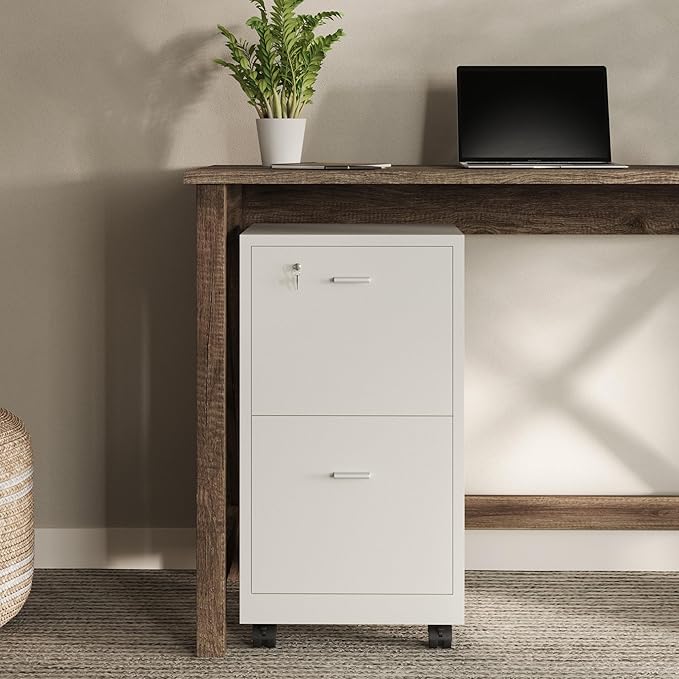 Lavish Home File Cabinet - 2-Drawer Cabinet with Lock and Deep Drawer Storage - Rolling Filing Cabinet for Under The Desk Home or Office (White)