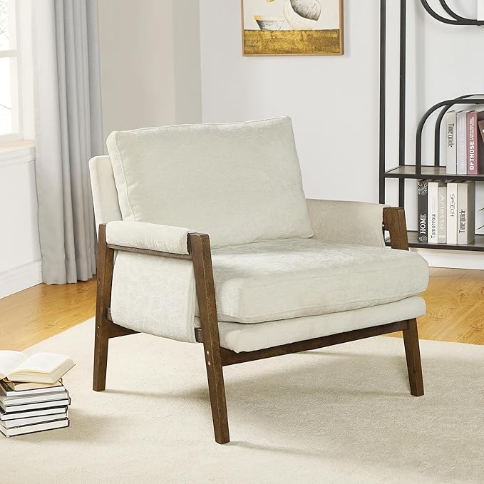 Roundhill Furniture Kelly Mid-Century Modern Accent Armchair White