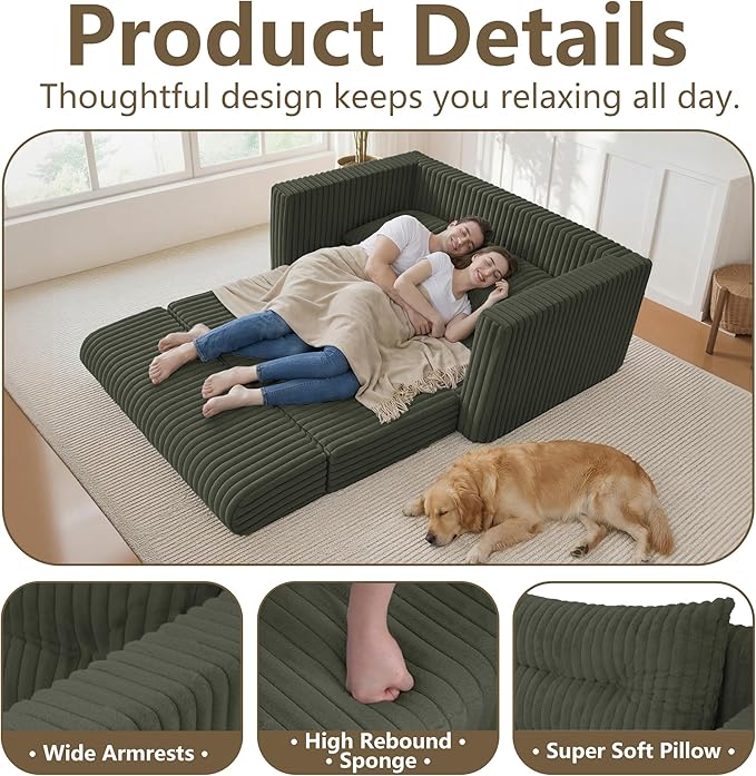 HABUTWAY Folding Sofa Bed 2 in 1 Convertible Sleeper Chair with Pillow Portable Fold Out Chair Bed with Armrest Comfy Floor Couch Lazy Sofa for Living Room Bedroom Dorm Home Office Green
