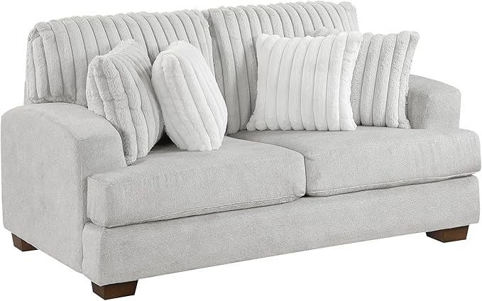 Lexicon Living Room Loveseat Modern Sofa Couch Textured Microfiber &amp Corduroy Upholstered Love Seat with Four Corduroy Pillows for Office/Living Room Light Gray