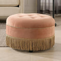 24 Velvet Round Ottoman with Medium Firm Foam Cushion &amp Gold Tassel Trim Sofa Bench with Upholstered Accent Footstool &amp Button-Tufted Seat for Living RoomBedroomOffice Orange
