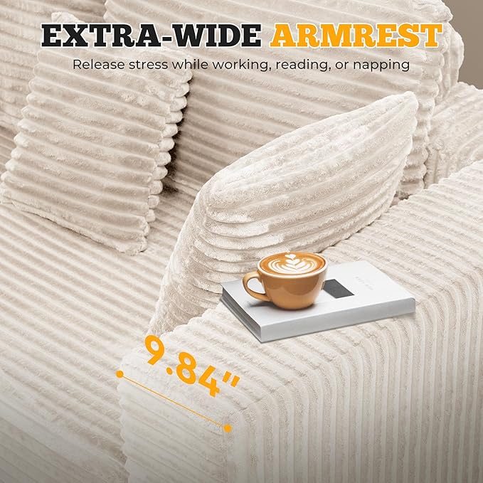 146 Modular Sectional Sofa Convertible U-Shaped Cloud Couches for Living Room with Ottoman 6 Seater Corduroy Boneless Couch Sofa Set No Assembly Required Beige 1 PCS