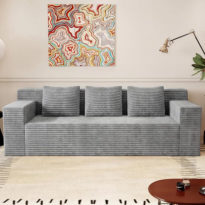 Boneless Couches for Living Room 71 Modern 3 Seater Sofa with Deep Seat Comfy Cloud Sofa with Corduroy Fabric No Assembly Couch Couches for Bedroom Dorm Apartment (Light Gray)