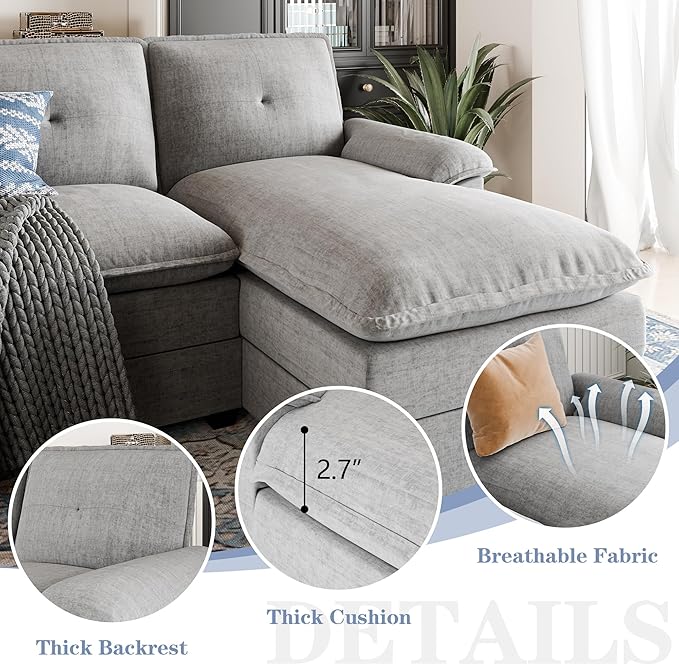 110 Sectional Couches for Living RoomU Shaped Big Sofa Couch with Double ChaiseModern 4 Seat Modular Sofa Couches with Thick Cushion &amp Soft BackrestNew Grey