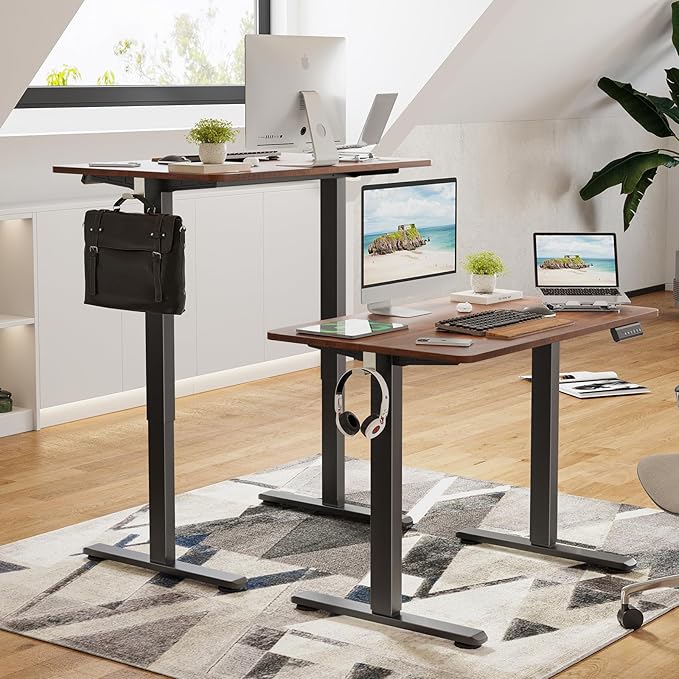 Electric Standing Desk Adjustable Height Stand up Desk Sit Stand Home Office Desk with Splice Board (Reddish Brown 40 x 24 inches)