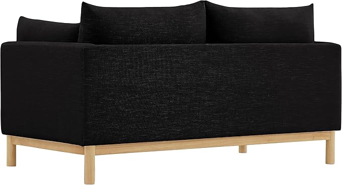 Meridian Furniture 157Black-L Langham Collection Mid-Century Modern Linen Textured Fabric Upholstered Loveseat Black Linen Textured Fabric Natural Finish Wood Base 66 W x 33.5 D x 33 H Black