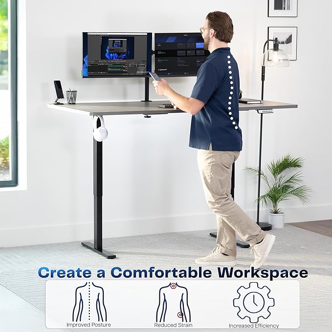 VIVO Electric 71 x 36 in Standing Desk Memory Height Adjustment 1B Series Holds 220 lbs Dark Gray Top Black Frame DESK-KIT-1B7G-36