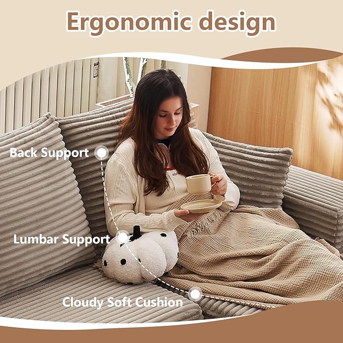 Cloud Modular Sectional Sofa for Living Room137x110 Oversized U-Shaped Couch with 9 PillowsBig Comfy Couches SetFluffy Deep-Seat Corduroy Sofa with ChaiseNo Assembly (CamelRight-Facing Chaise)