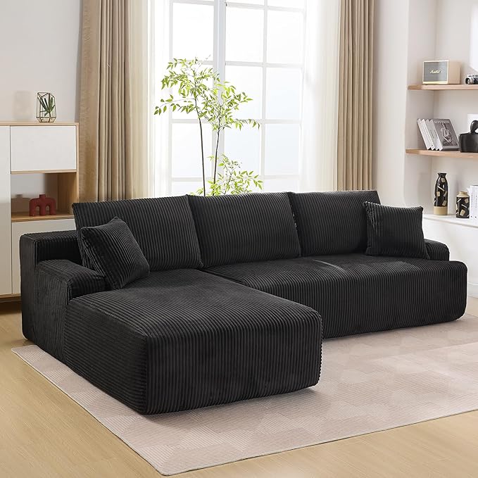 106 Cloud Modular Sectional Sofa with L-Shaped Chaise Comfy Deep Seat Corduroy Couch Modern Oversized Upholstered Couches for Living Room Apartment No Assembly Required Left Facing Chaise Black