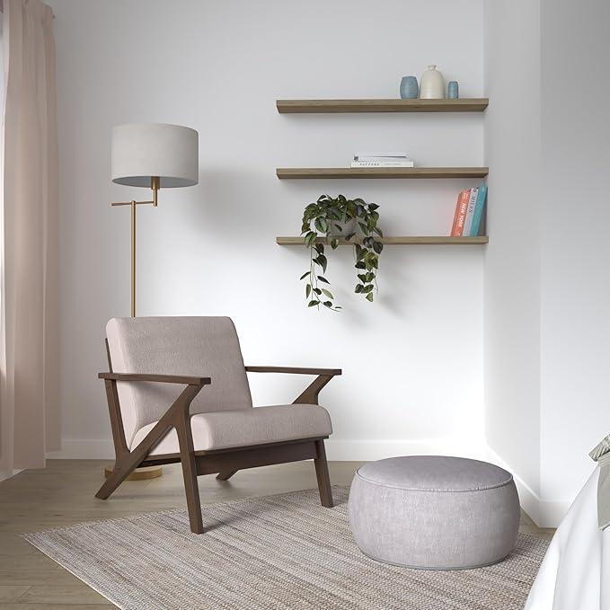 Zola Mid Century Modern Accent Chair Arm Chair: The Perfect Reading Living Room and Bedroom Chairs for Modern Home Furniture Use! Solid Wood Frame Beige/Walnut