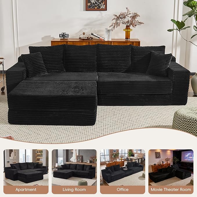 106 Modular Cloud Sofa - Boneless Couch Convertible Sectional with High Density Foam 4-in-1 Sofa Bed/Tatami/L-Shape Couch No Assembly Required