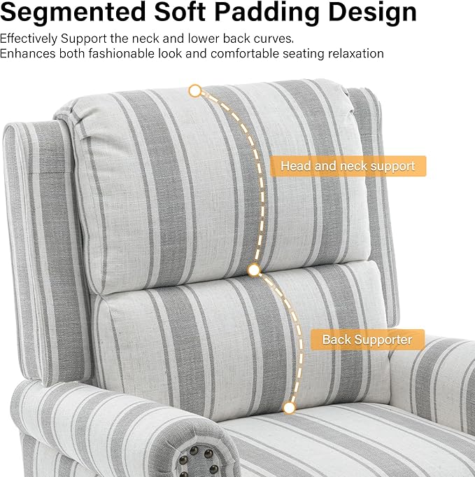 Recliner Chair Modern Pushback Armchair with Adjustable Backrest &amp Footrest for Bedroom Living Room (Grey StripeSet of 1)