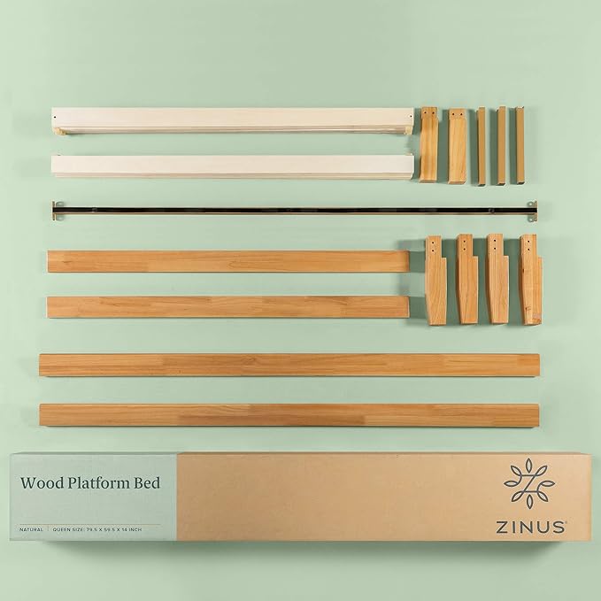 ZINUS Moiz Wood Platform Bed Frame / Wood Slat Support / No Box Spring Needed / Easy Assembly Natural Queen