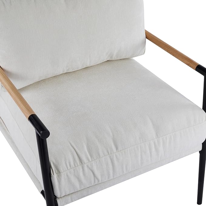 Christopher Knight Home Modern Fabric Accent Chair with Removable Cushions Metal Frame Minimalist Living Room Armchair Bedroom Comfy Reading Chair Beige